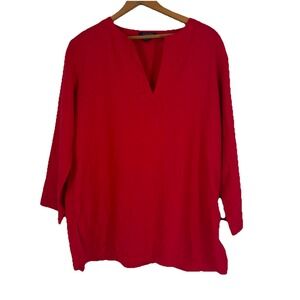 Chaps Womens Linen Relaxed Tunic Top Size L Red Nautical Coastal Lightweight
